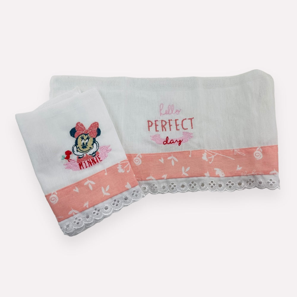 Babete Disney Baby Minnie Bordada 2 Peças- Rosa - 32 X32 Cm