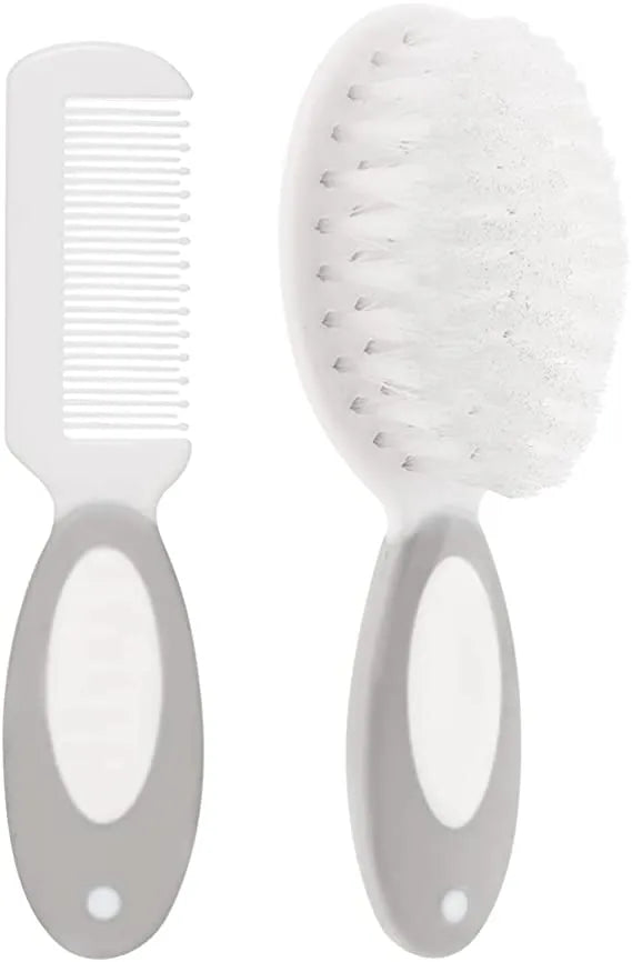 Kit Escova E Pente Cerdas Macias 2 Peças Buba Branco/cinza