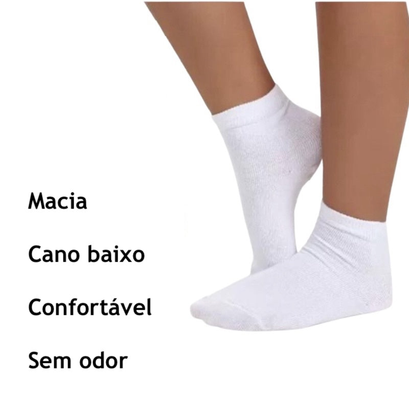 Kit 3 Pares Meia Branca Criança Kids Infantil Escolar Cano baixo