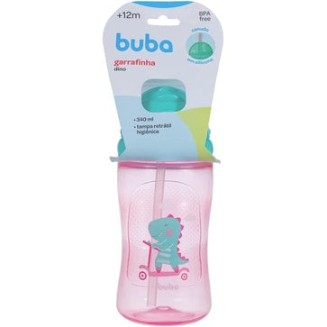 Garrafinha Buba Dino No Patinete Rosa 340ml